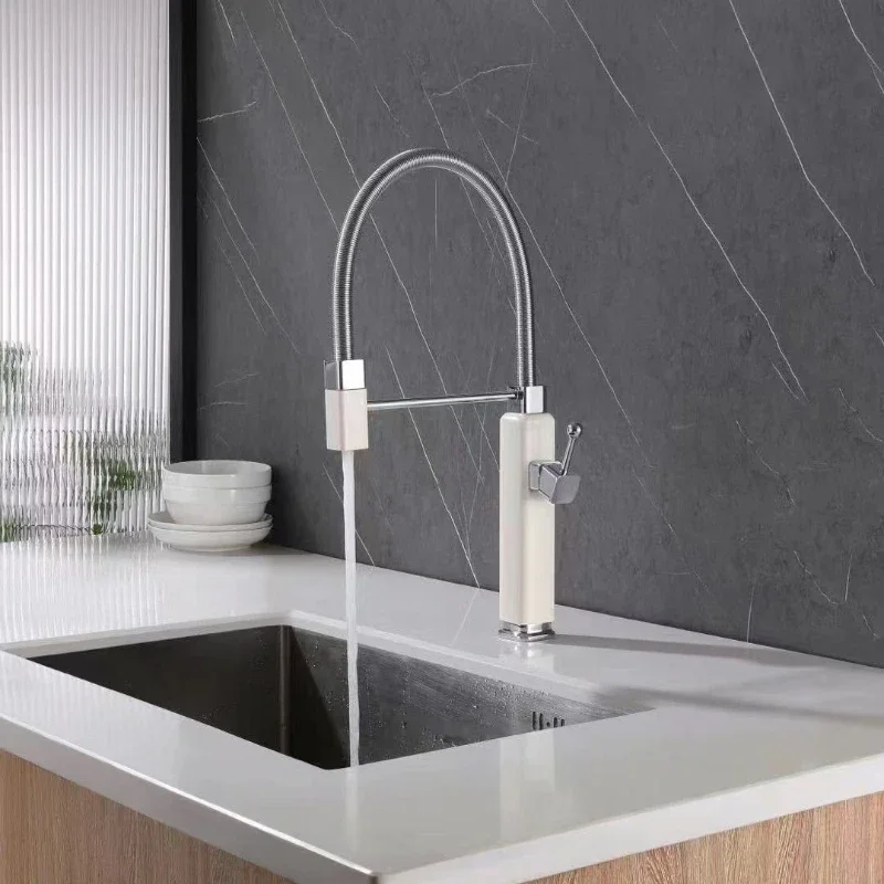 Full Copper Kitchen Faucet Cold and Hot Universal Telescopic Rotatable Vegetable Basin Sink Cabinet Faucet for Kitchen