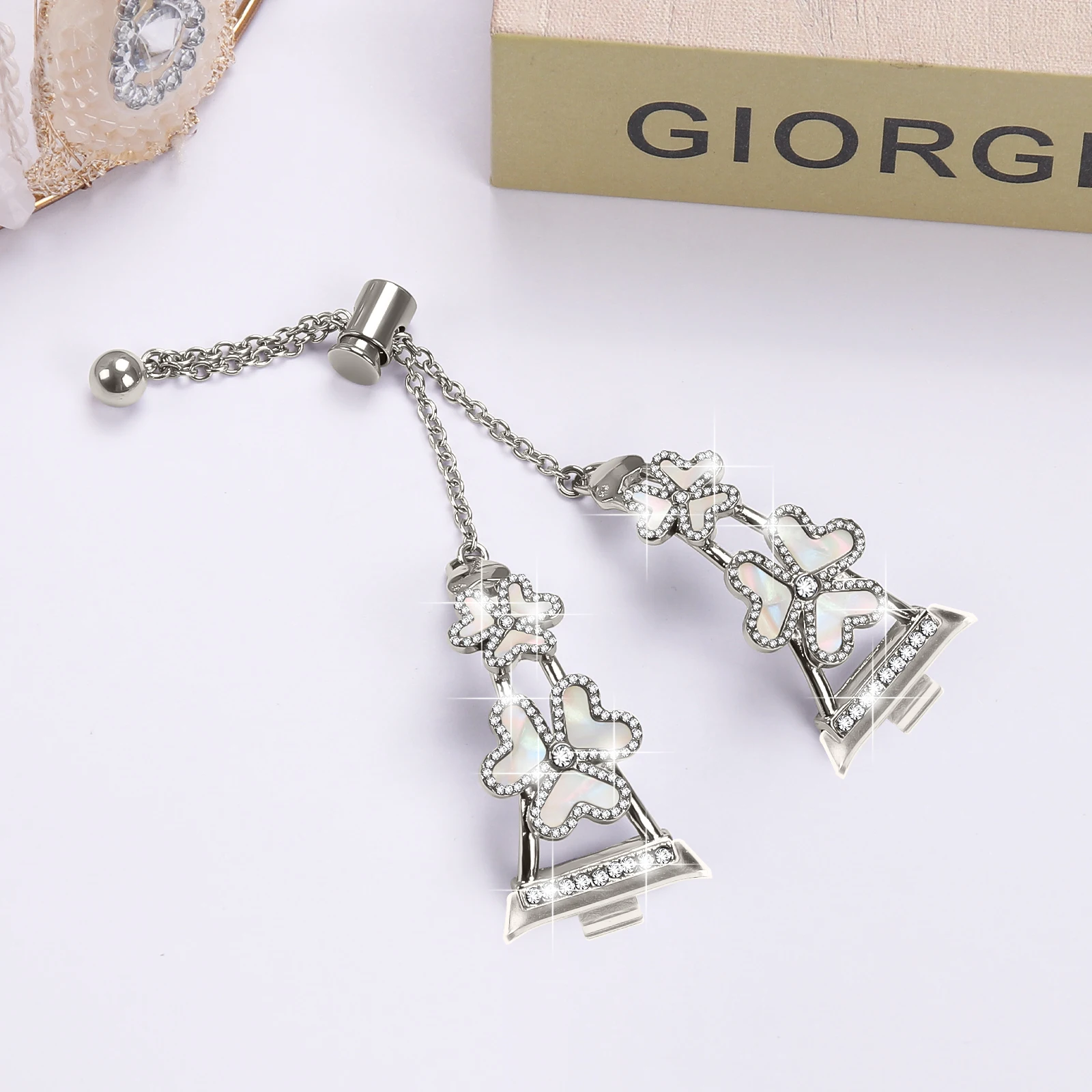 샤오미 레드미 워치 4 용 스테인리스 스틸 스트랩, 클로버 모양 다이아몬드 팔찌, 미 밴드 8 프로 워치 밴드용 액세서리