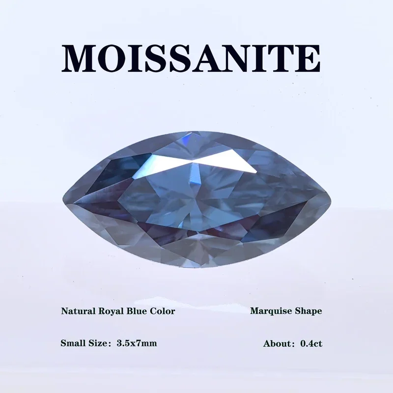 

Moissanite Stone Marquise Shape Natural Royal Blue Color DIY Charms Ring Necklace Earring Main Materials Extremely Shiny Quality