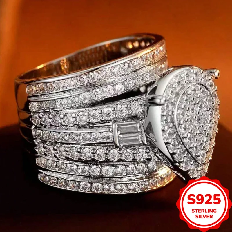 Personalized and Trendy Genuine S925 Silver Droplet Full of Diamonds Domineering Cool Hip-hop Ring