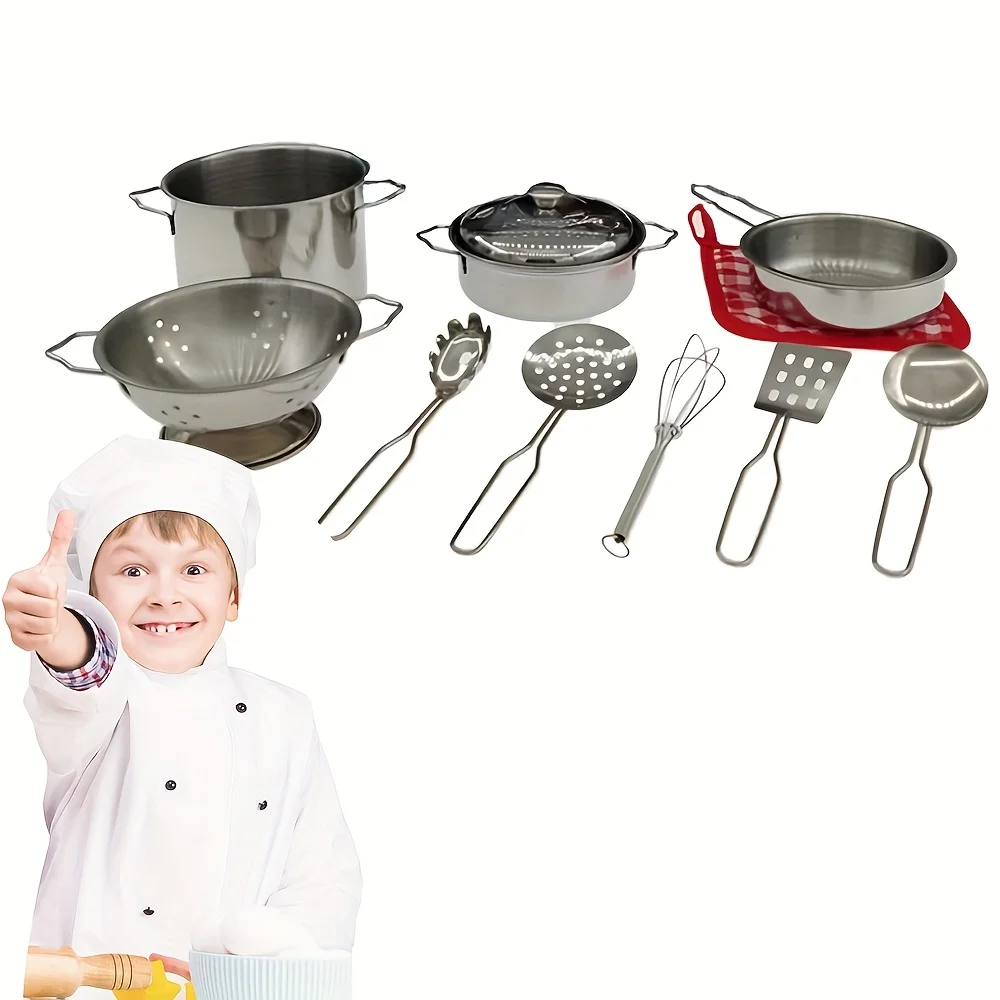 Servies Fantasiespel Mini roestvrijstalen kookspeelset Keukenaccessoires voor kinderen Fantasiespel roestvrijstalen servies