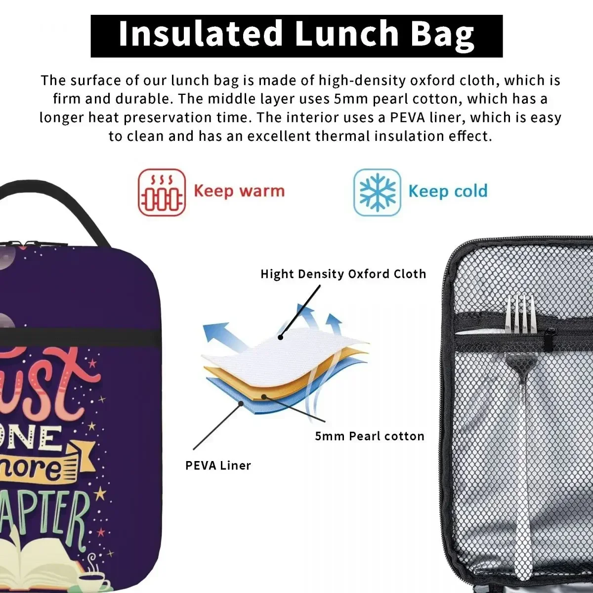 One More Chapter Insulated Lunch Bags Thermal Bag Lunch Boxes Cooler Thermal Lunch Box Picnic Food Tote Bags for Woman Girl