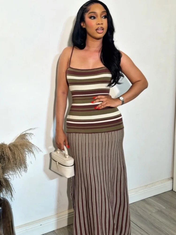 Wmstar Dresses for Women Wholesale Summer Halter Backless and Striped Design Fresh and Breezy Summer Resort Dress Drop Shopping