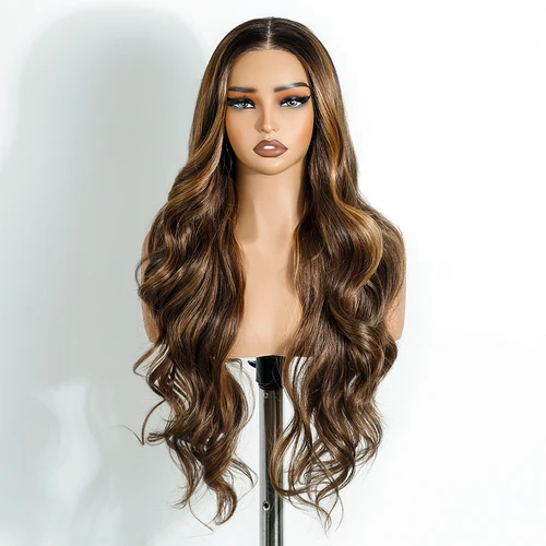 Imagen 2 del producto Pelucas delanteras de encaje sintético FREEDOM Body Wave para mujer, peluca sin pegamento de 6 ""x 4"", pelucas de encaje precortadas de color marrón ombré