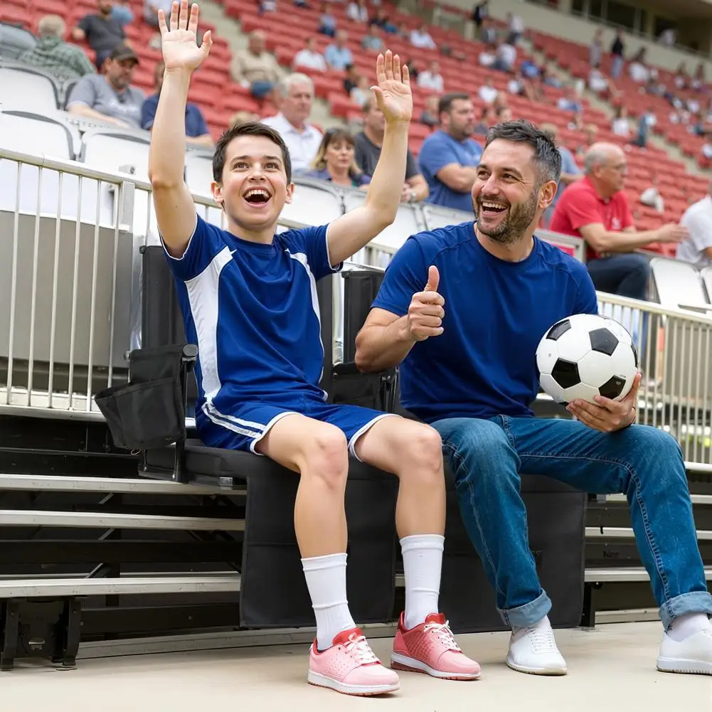 2 Pcs Folding Stadium Seat with Back Support and Cushion, Portable Bleacher Chair with Cup Holder and Shoulder Strap