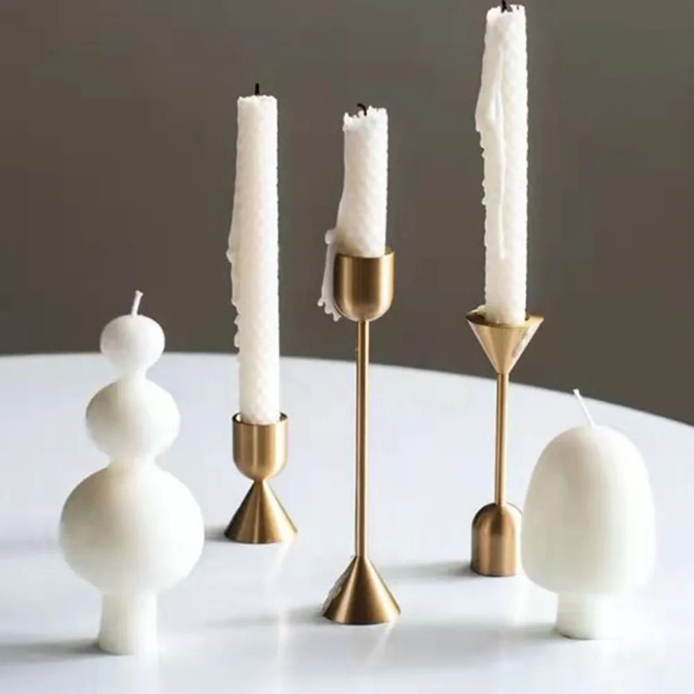 3pcs Different Heights Candle Holders Set Small Medium Large Single Stem Metal Candle Holders Gold Pillar Candle Holders