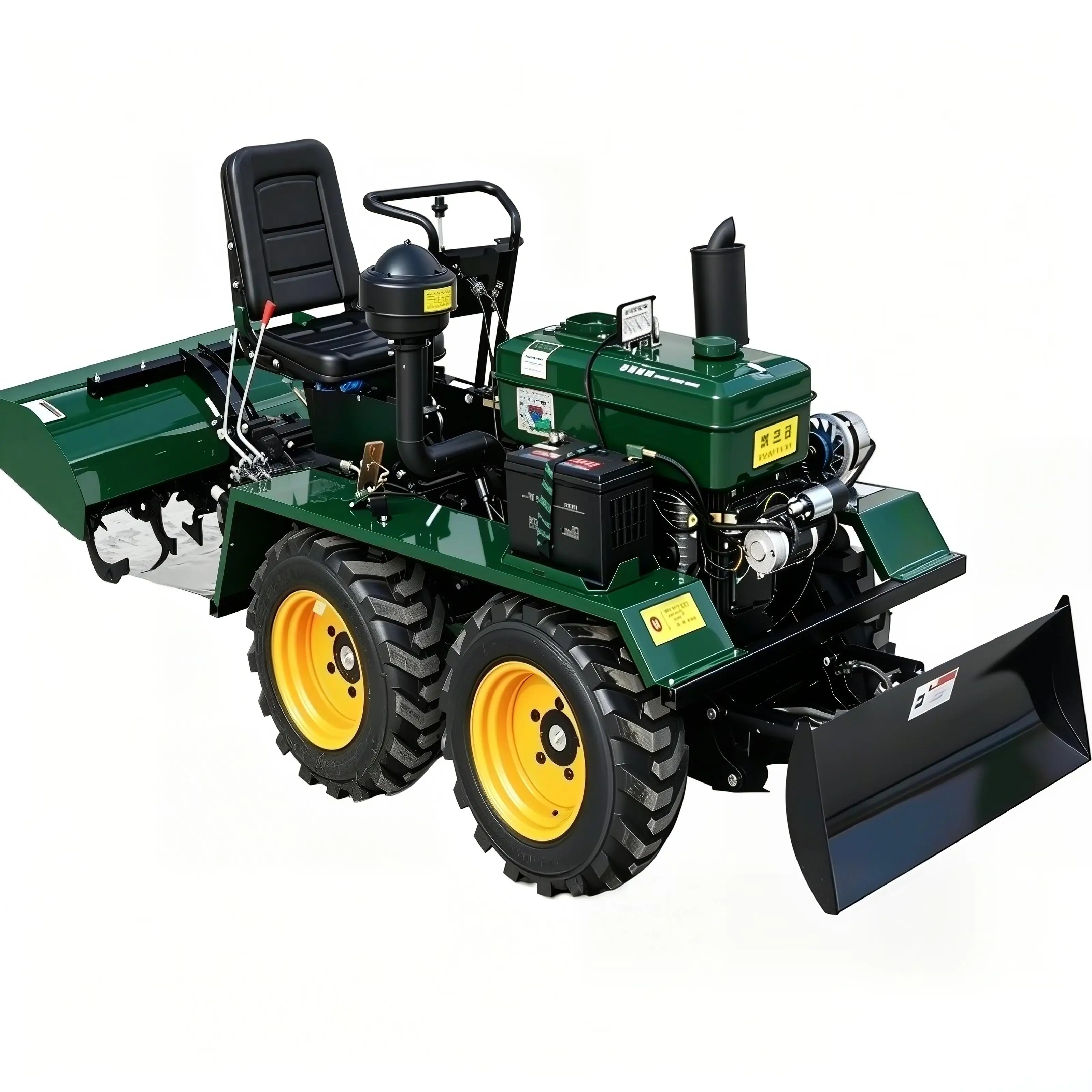 25HP 35HP Mini Wheel Tractor W/Front Dozer & Rotary Tiller | Multifunctional Agricultural Cultivator Diesel Power 4WD Farm