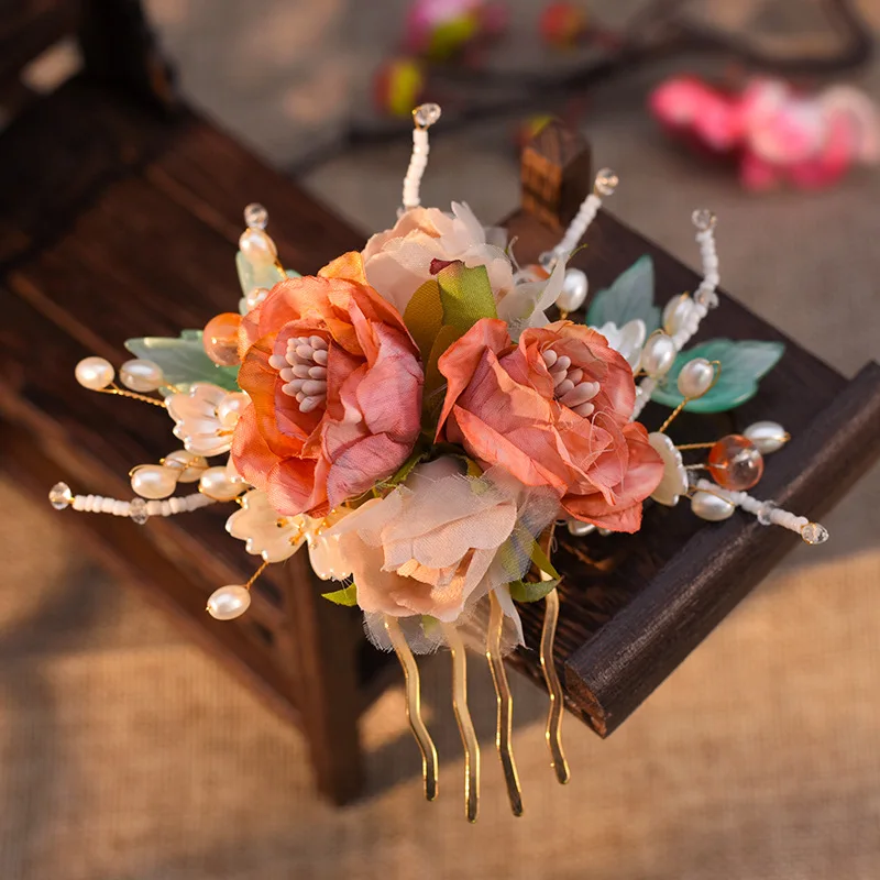 Fairy Hair Comb Chinese Style Flower Hairpin Forks For Women Hanfu Party Decor Beads Vintage Hair Jewelry Photograph Headpiece