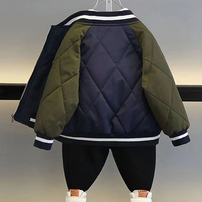 New Autumn Winter Boys Baseball Jacket Thick Keep Warm Outdoor V-neck Coat For Kids Children Sport Outerwear Birthday Present - view 4