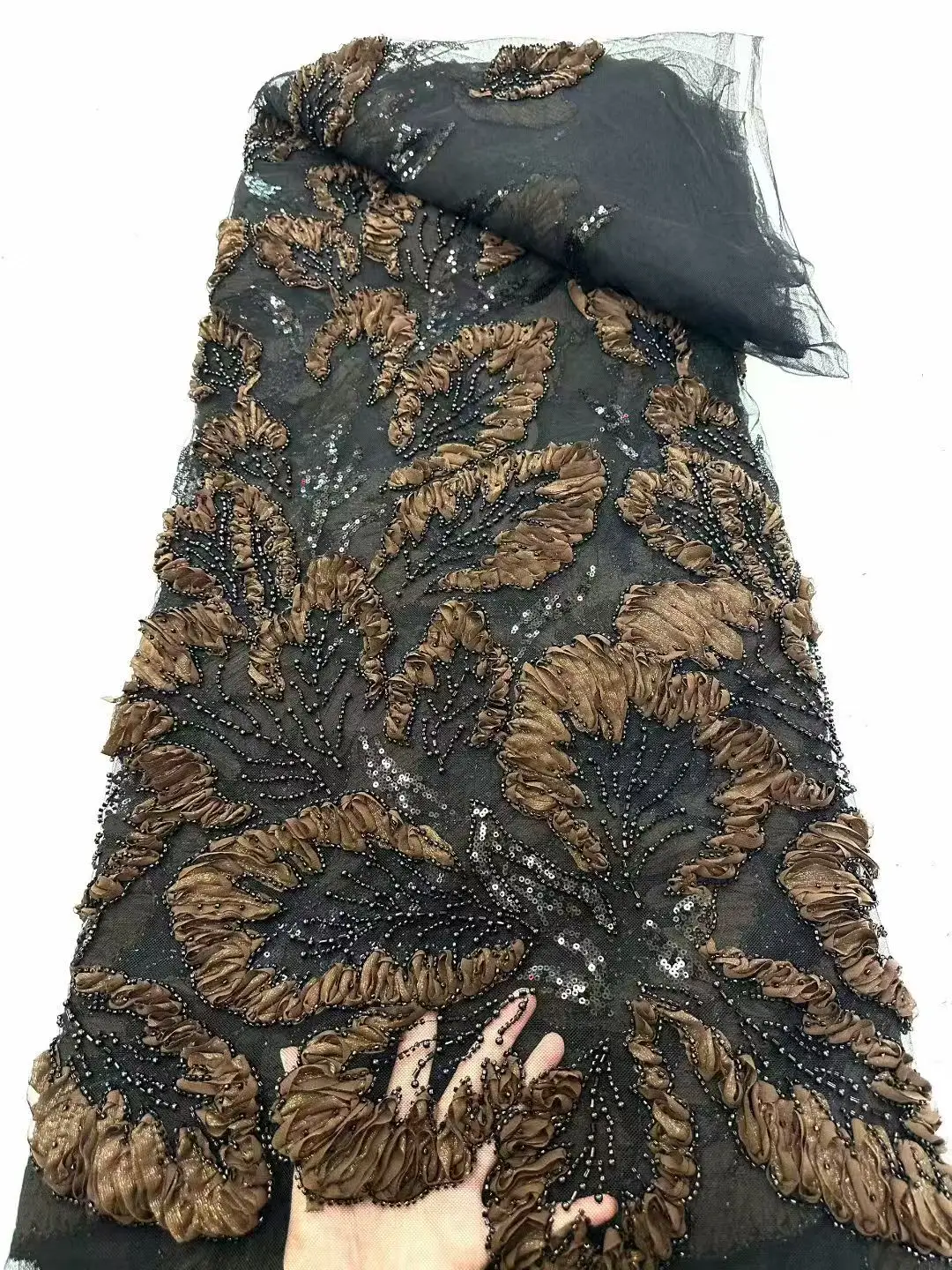 

Luxury African Lace Fabric 2025 High Quality Sequins Beads Lace Fabrics For Nigerian Wedding French Tulle Lace Fabric