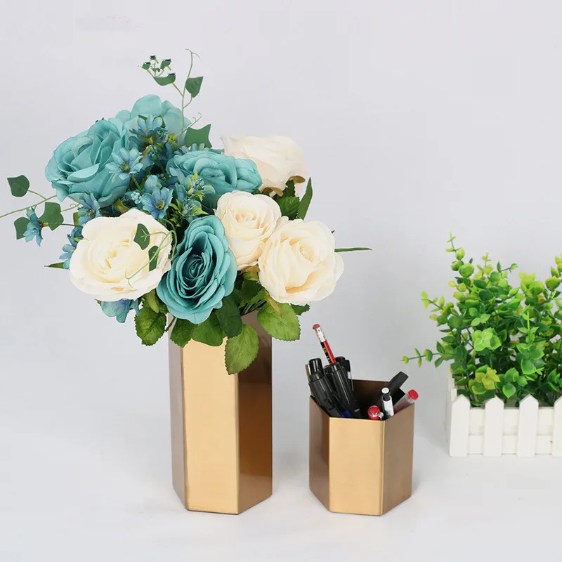 Gold luxury jewelry home decoration accessories desktop jewelry metal vase pencil vase