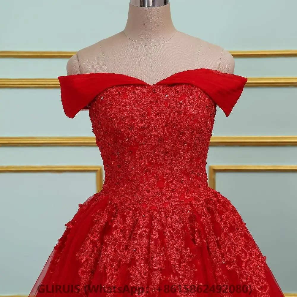 Vinca-vestidos de Boda de Princesa con apliques de encaje soleado, vestido de novia rojo con hombros descubiertos, nuevo modelo, 2022