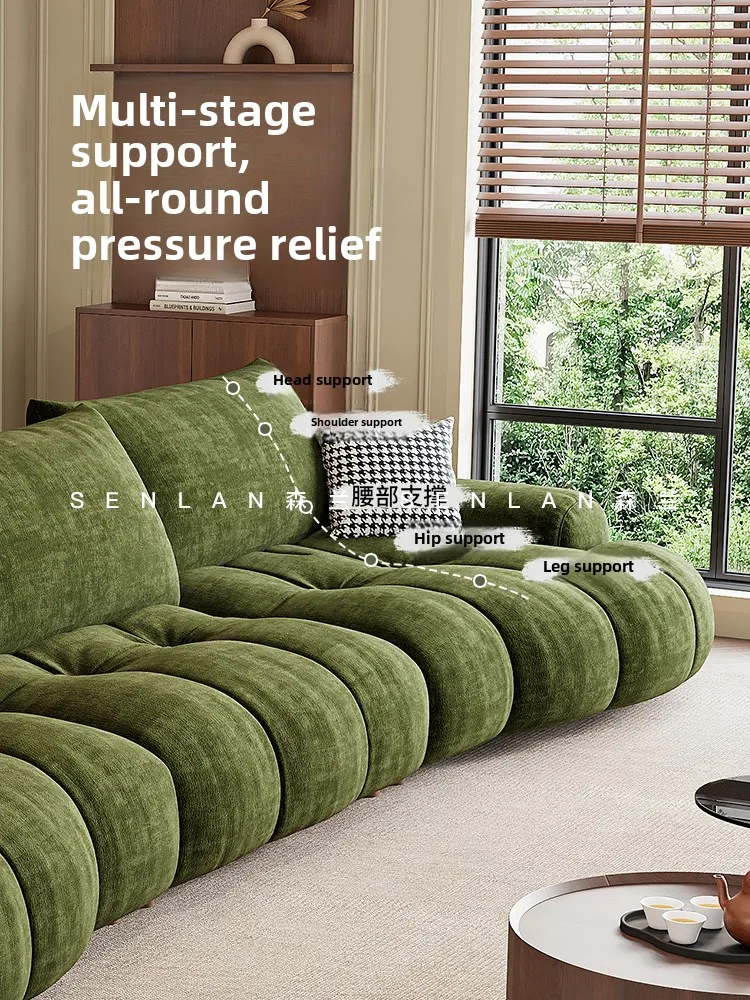 

Furniture Living room adjustable backrest curved large seat dark green retro cloth sofa sofa set living room furniture