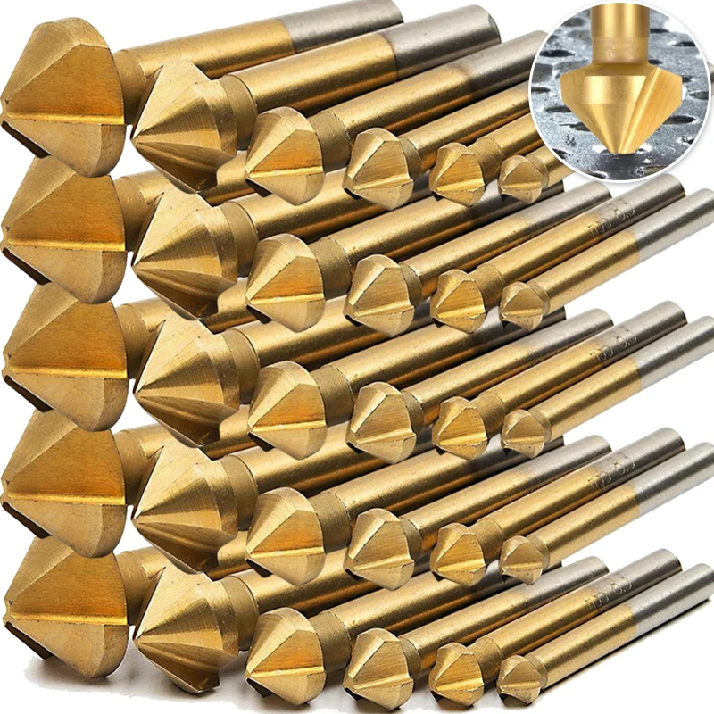 

Chamfering End Mill Cutter 90 Degree Triple-Edge Titanium Plated Full Grinding Beveler Woodworking Metal Countersink Drill Bit