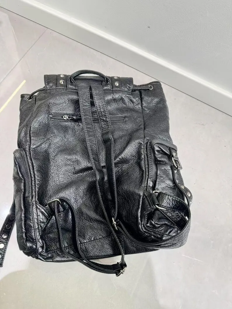 Gothic Punk PU Leather Shoulder Bag Rivet Y2K Backpack for Women’s Vintage Harajuku Backpacks College Large Capacity Bag