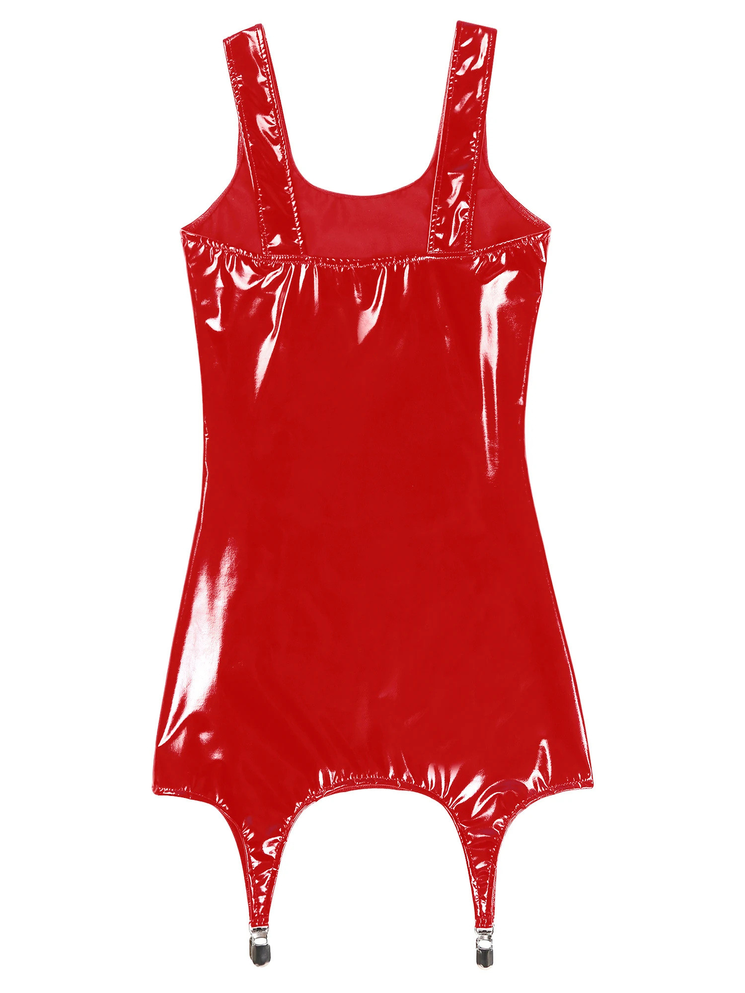 Glossy Vrouwen Wetlook Latex Patent Tank Jurk Dames Mouwloos Bodycon Party Jurk Met Metalen Clips Voor Pole Dance Club Wear