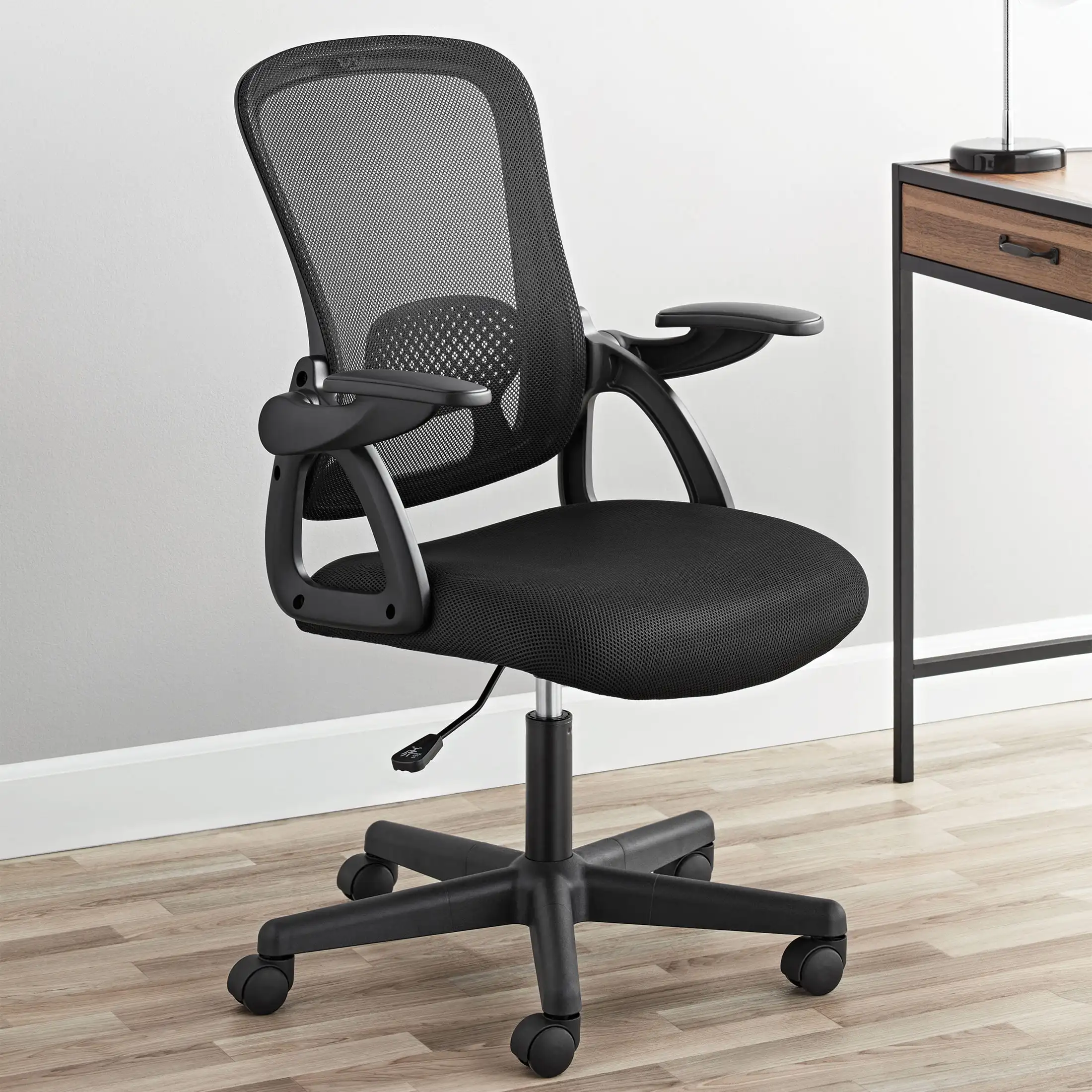 

Ergonomic Mesh Back Task Office Chair with Flip-up Arms, Black Fabric, 275 lb