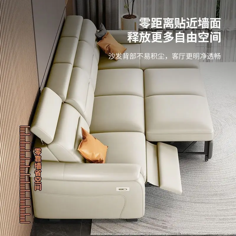 First-class Italian minimalist first-layer leather functional sofa bed cabin electric size living room combination sofa