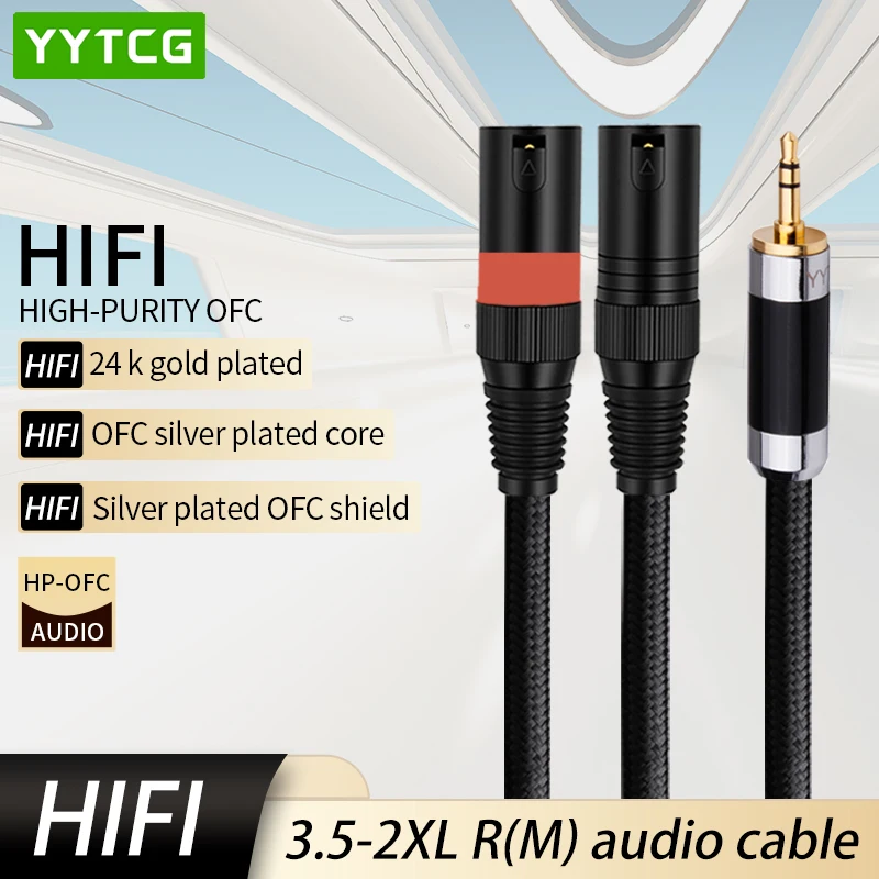 Hifi 3.5mm To 2XLR Cable Hi-End OFC Silver-Plated 3.5mm To Dual XLR Male To Male for Cellphones Computer Connect Mixer Amplifier