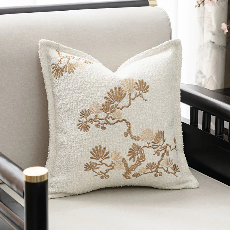 Embroidery Cushion Cover Ivory Black 45x45 50x50cm High-end Luxury Throw Pillow Cover Home Decor Pillowcase for Sofa Livingroom