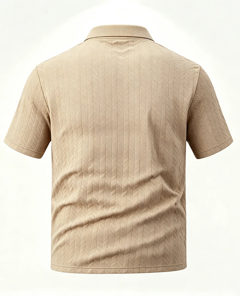 Herren-Poloshirt mit strukturiertem Jacquard-Muster, kurzärmelig, lockere Passform, vielseitig einsetzbar, für den Alltag, für den Urlaub, für die Freizeit, für den Sommer, Freizeitoberteile – Detail 7
