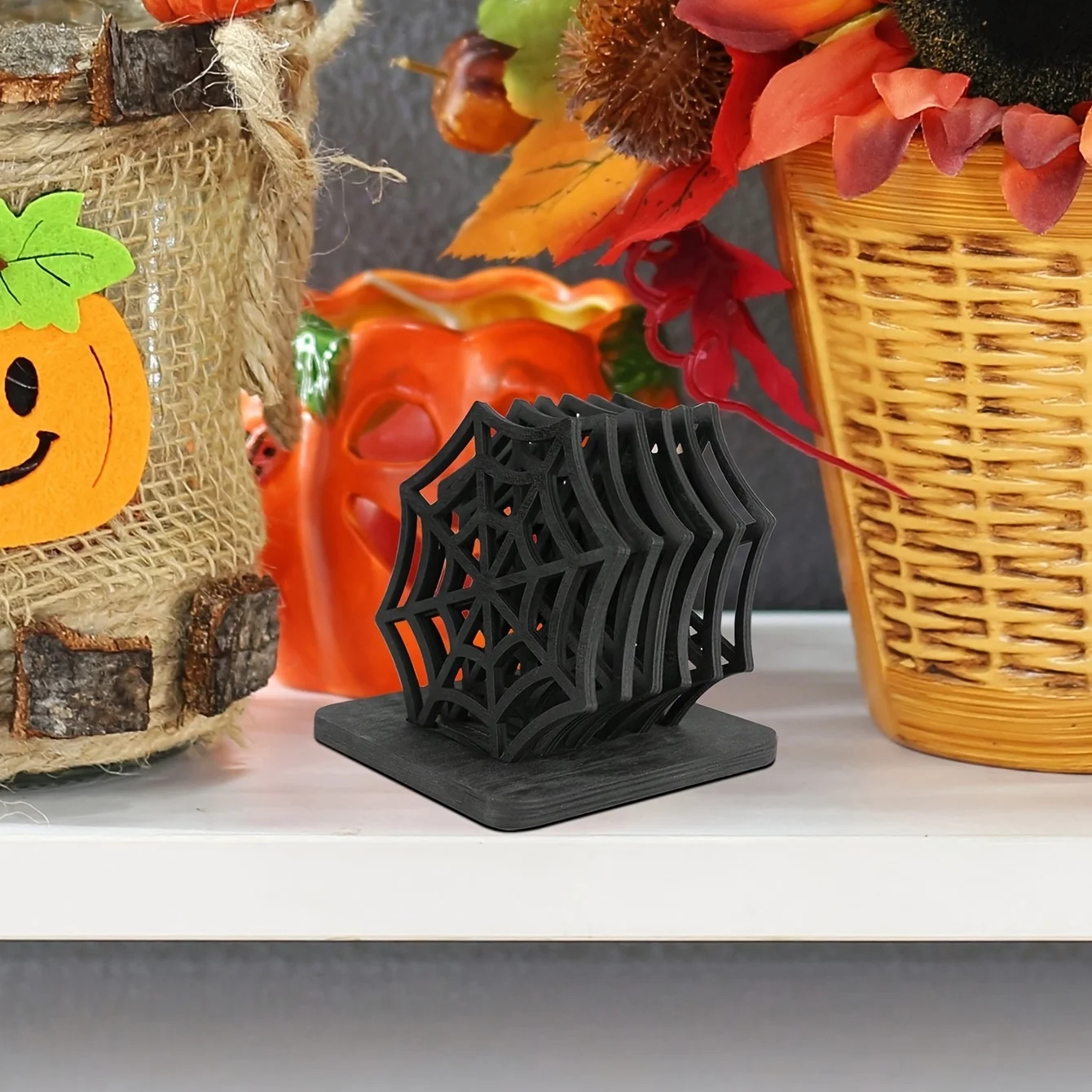Picture 6: 1pcs Halloween Spider Web WoodenCoasters, Creative Hollow Tabletop Decor, Black Coaster Cup Mat Pad Trivet Mats For Party