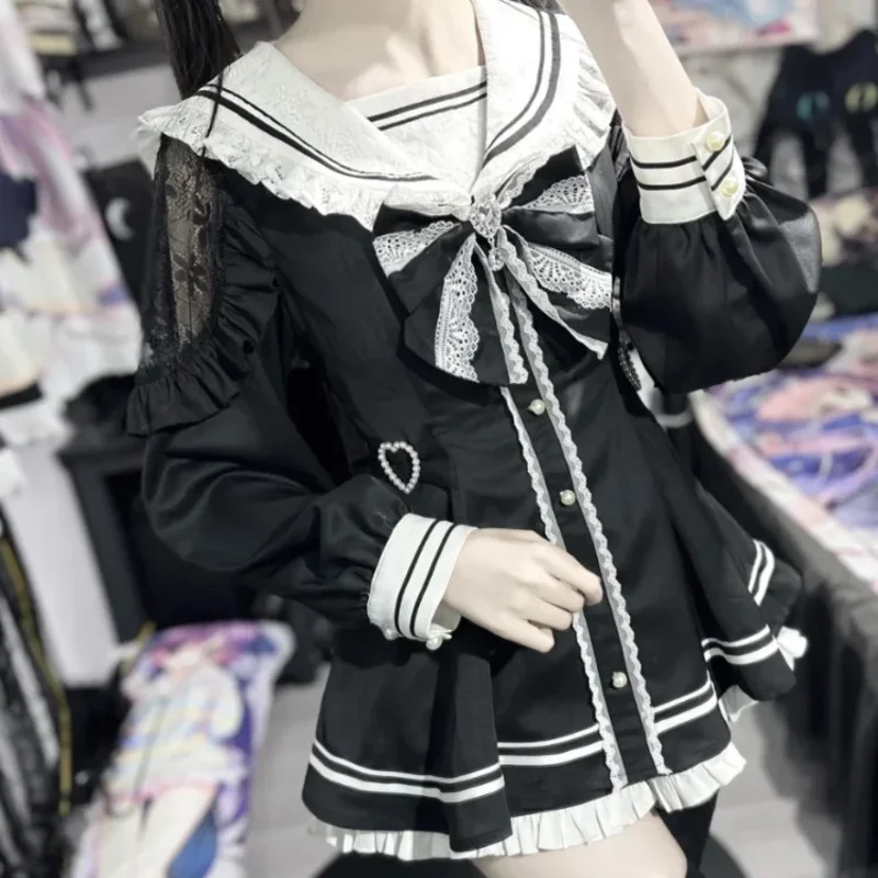 Japonês lolita peter pan colour arco mangas compridas babado vestido de cintura fina + shorts todos os jogos 2 peças conjuntos doce menina y2k ternos;8