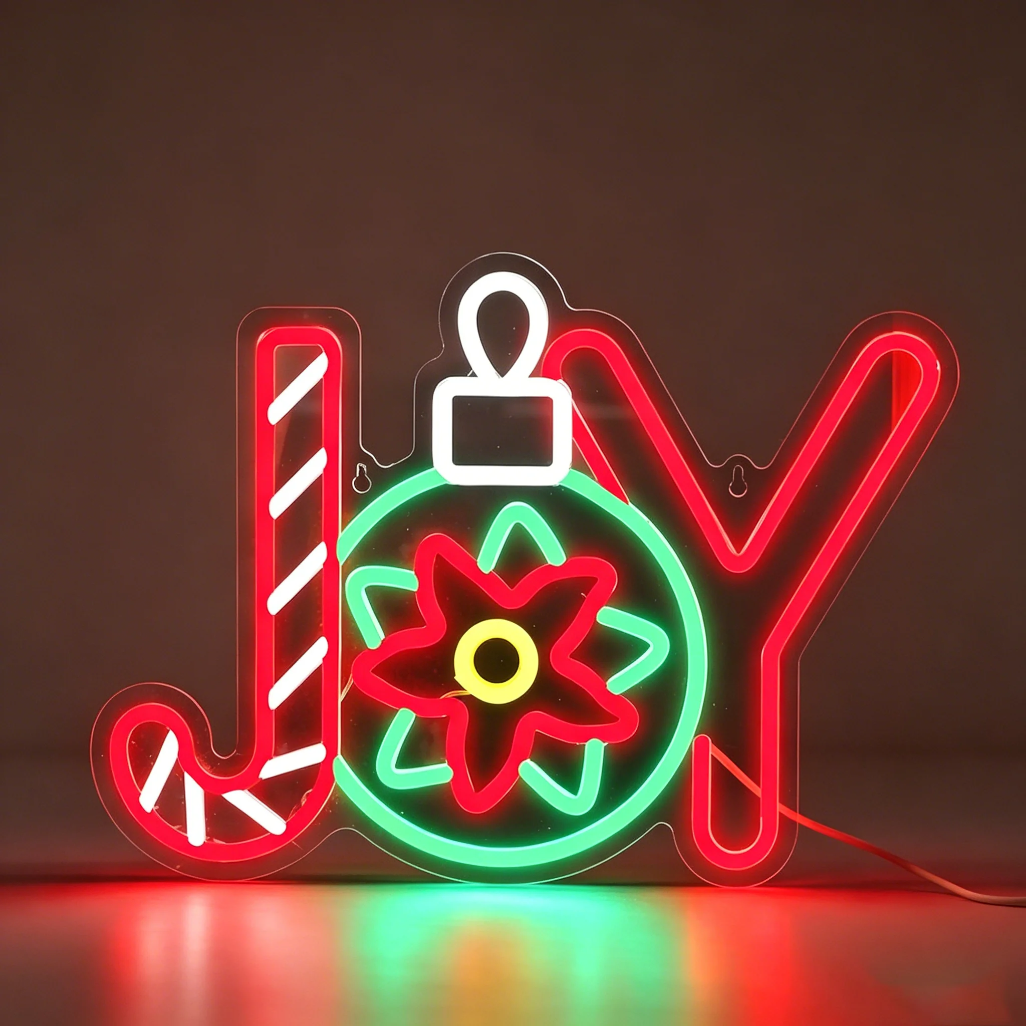 Joy Christmas Neon Sign Candy Cane Bauble Led Wall Light USB Powered for Bedroom Bar Xmas Party Home Window Holiday Decor