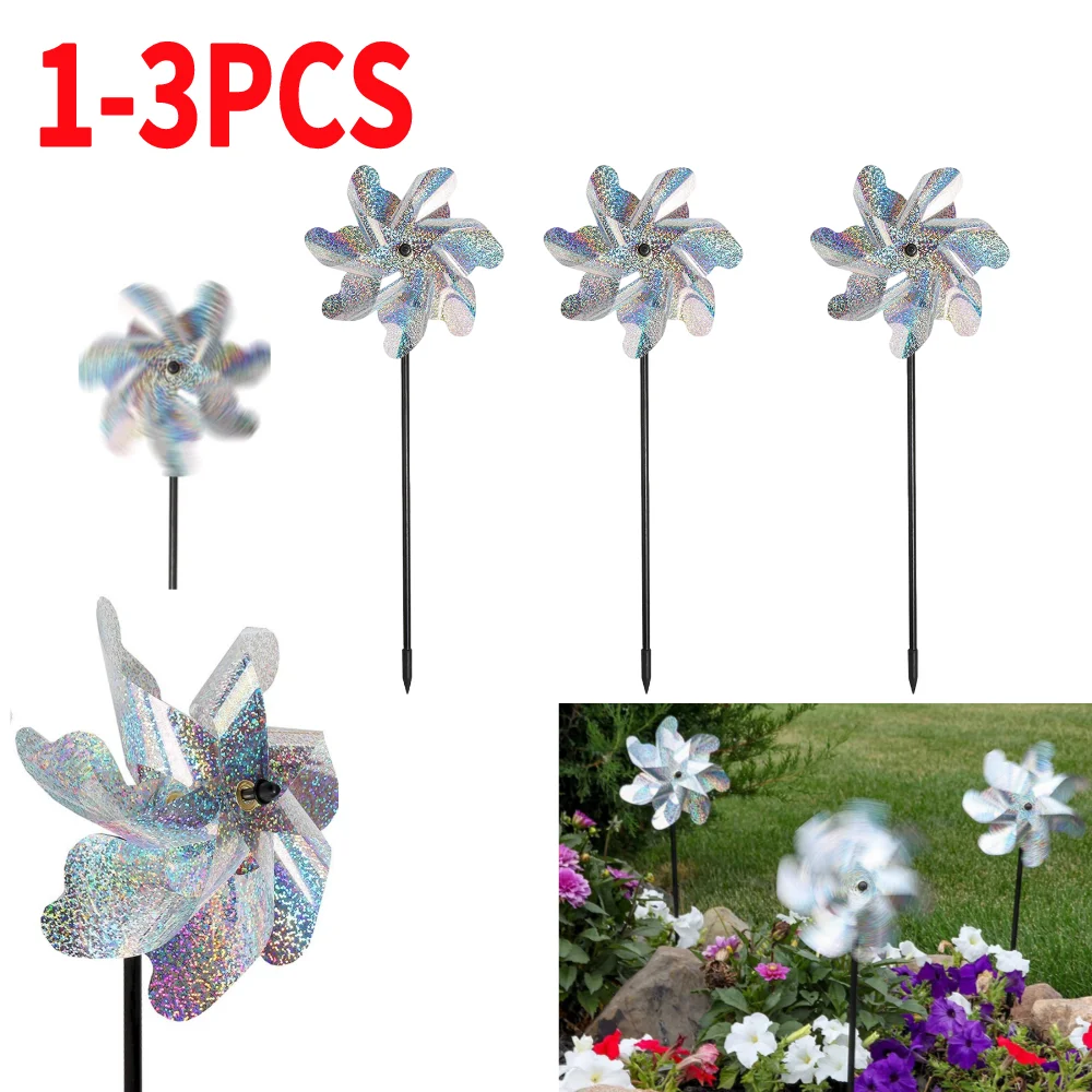 

7 Leaves Bird Repeller Windmill Spinner Practical Multi-functional Classic Texture DIY Bird Deterrent Silver Laser Pinwheel