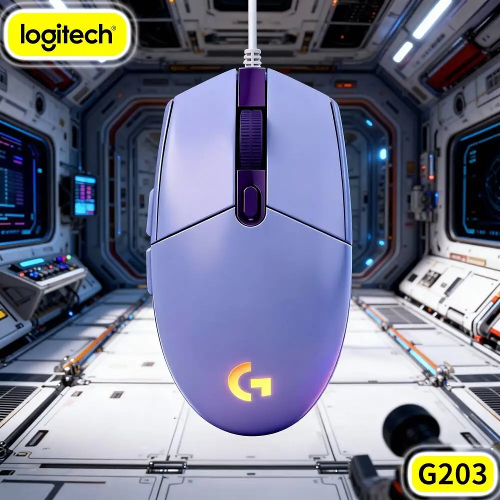 Mouse Gamer Com Fio Logitech G203, Clique Suave, RGB Dinâmico, DPI Ajustável, Pads Antiderrapantes, USB para Desktop