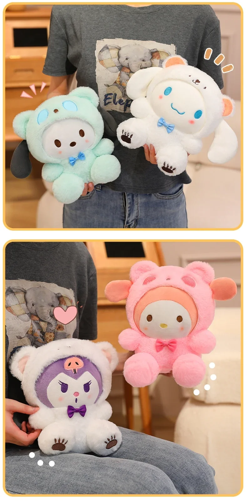 Niedliche Weiche Sanrio Plüschpuppen mit Kleidung Kuromi Pochacco Cinnamoroll Raumdekoration Kindergeschenk – Detail 6