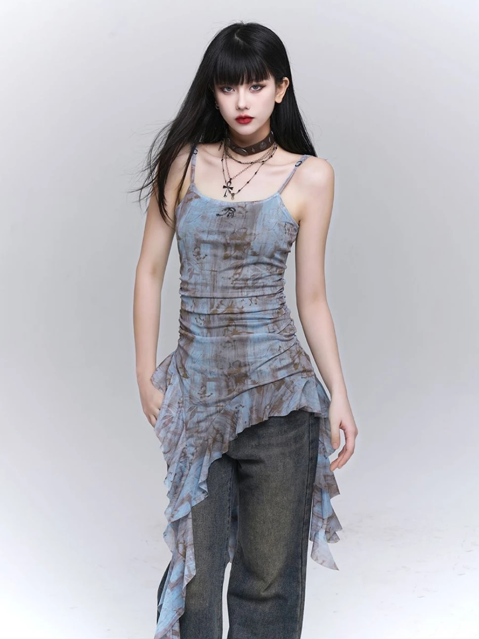 Summer Vintage Lace Design Irregular Ruffle Camisole Women Coquette 2000s Aesthetic Halter Tops Female Sexy Gyaru Y2k Crop Tops