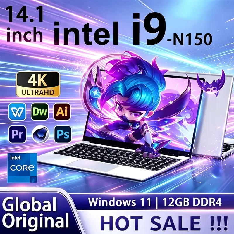 2026 Brand New Intel I9-N150 14.1 Inch Backlit Fingerprint Unlock Laptop Windows 11 Office Study NoteBook Gaming Computer PC