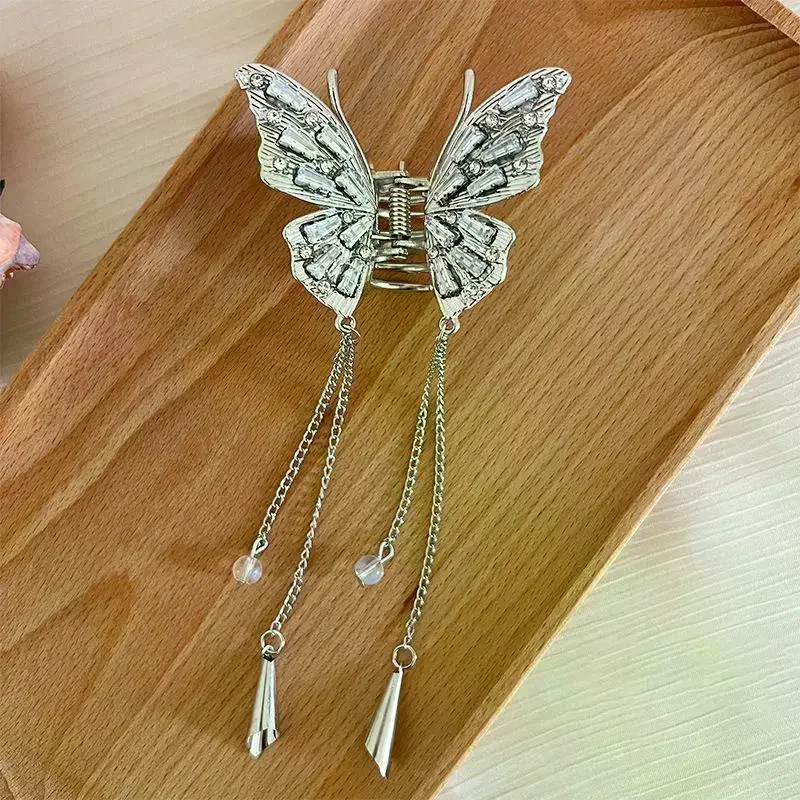 Rhinestone Butterfly Hair Claw Clips for Women Girls Vintage Long Chain Elegant Gift for Birthday Anniversary Present