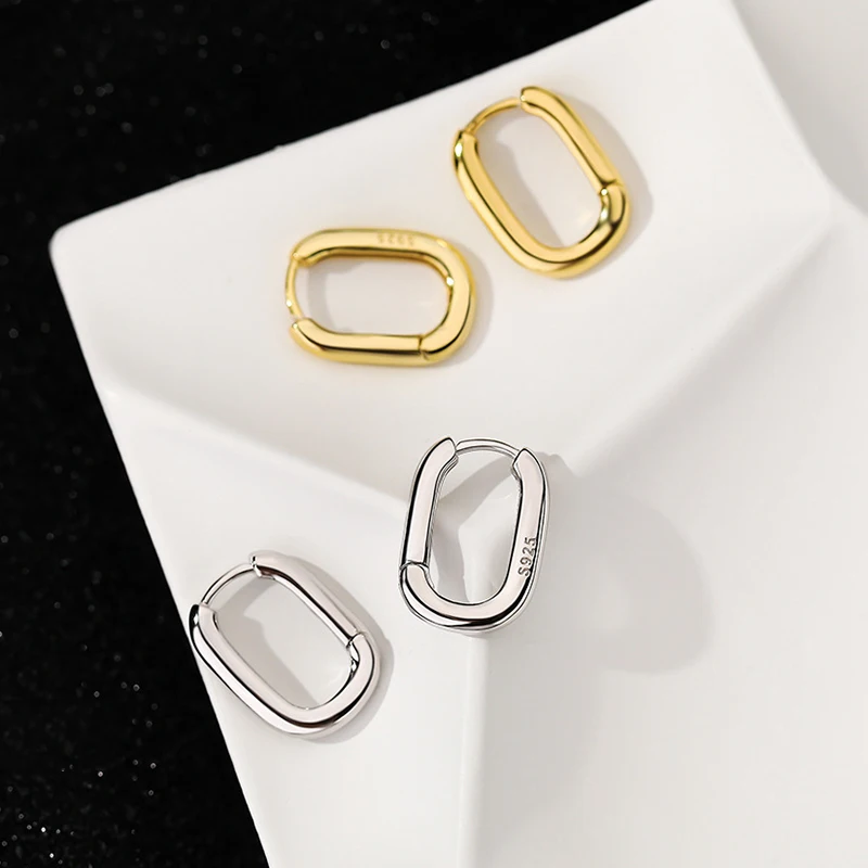 INZATT-pendientes de aro ovalados de Plata de Ley 925 auténtica para mujer, joyería fina clásica, accesorios geométricos minimalistas