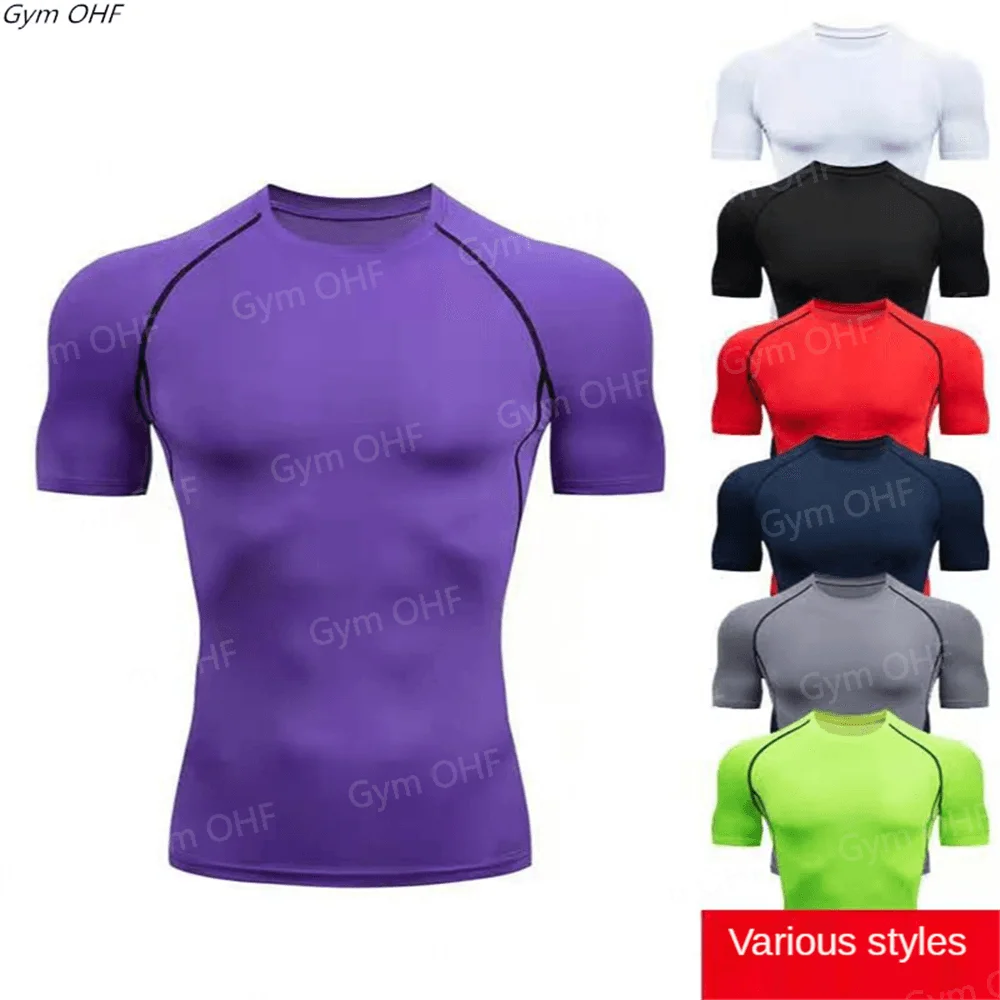 New Men's Short Sleeved T-shirt Compressed Quick Drying Breathable Training Tees Fitness Jujitsu Rashguard Top Gym Sport Shirts