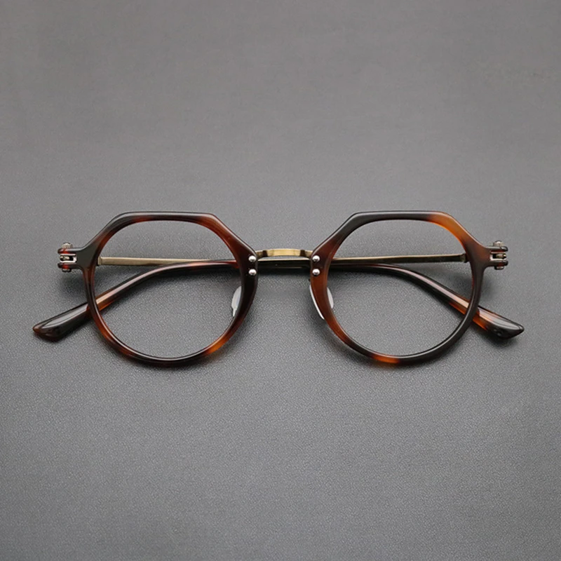 

Japanese Vintage Polygon Acetate Titanium Glasses Frame Men Women Retro Ultralight Brand Design Eyeglasses Handmade Eyewear