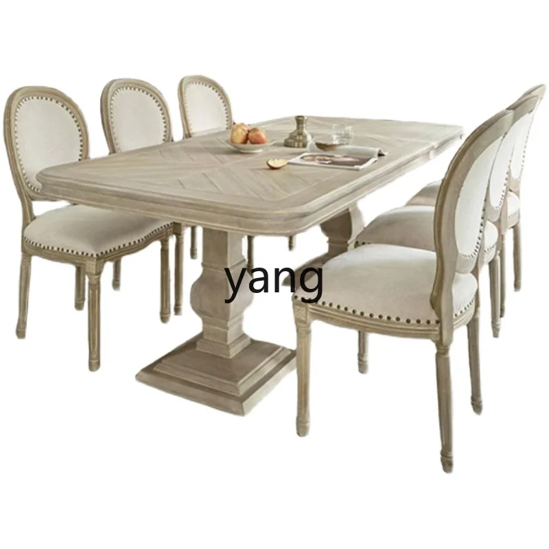 LH American retro cream style household solid wood dining table rectangular modern simple eating solid wood table