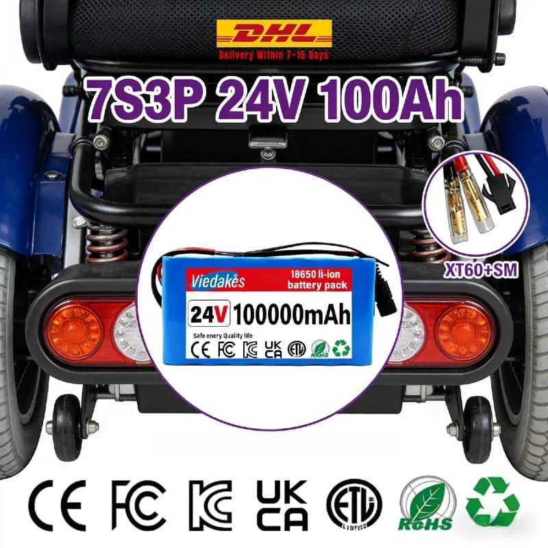

Premium ⚡️7S3P 24V 100Ah Lithium Battery 18650 Cell Reliable Replacement Power Pack for Wheelchairs Stable Mobility Support