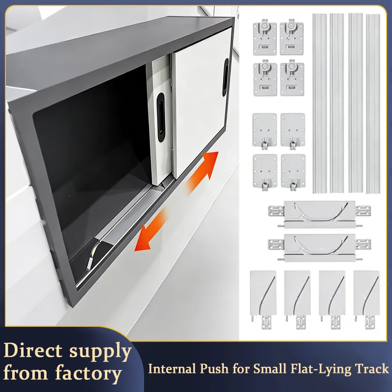 Cabinet Flush Sliding Door Hardware Pocket Door Track Upper & Lower Rails Smooth For Cupboard Sideboard Display Wardrobe