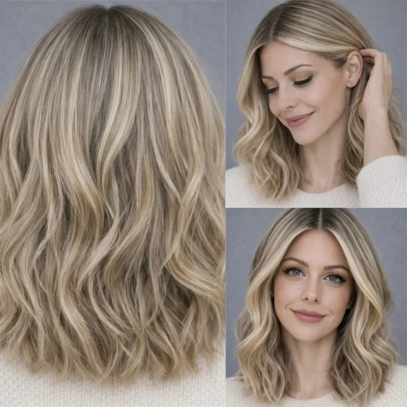 

Высококачественный короткий волнистый парик омбре с пепельно-русыми прядями, синтетический HD-парик с кружевной передней частью, предварительно проработанная линия роста волос, для вечеринок, повседневного использования, косплея