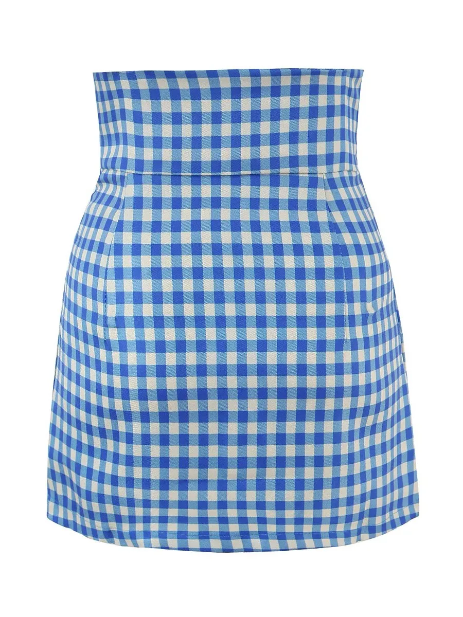 กระโปรงลายสก็อต TWOTWINSTYLE สไตล์หวานๆ สำหรับผู้หญิง เอวสูง ดีไซน์ทรงเข้ารูป ช่วยพรางหุ่น กระโปรงสั้นสำหรับใส่ทำงาน ฤดูร้อน