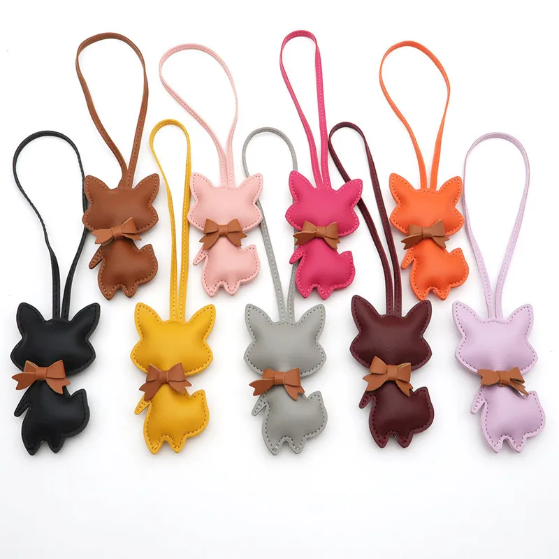 

Women Charms Bag Hanger Pendant PU Leather KeyChain Cartoon Fox Rocking Keyring Animal Ornament Accessories Decoration Gift