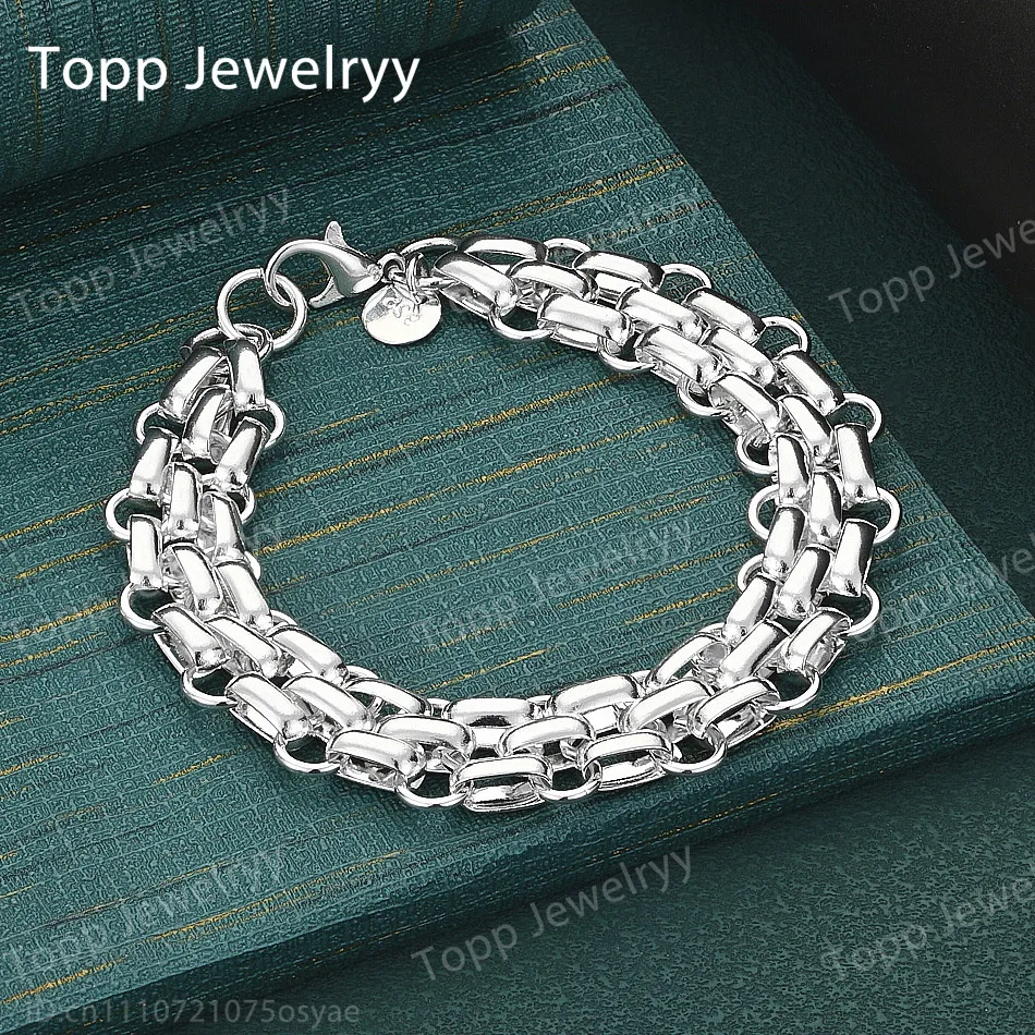 Bracelet cubain double rangée en argent sterling 925, cadeau élégant pour hommes et femmes, accessoires de mariage