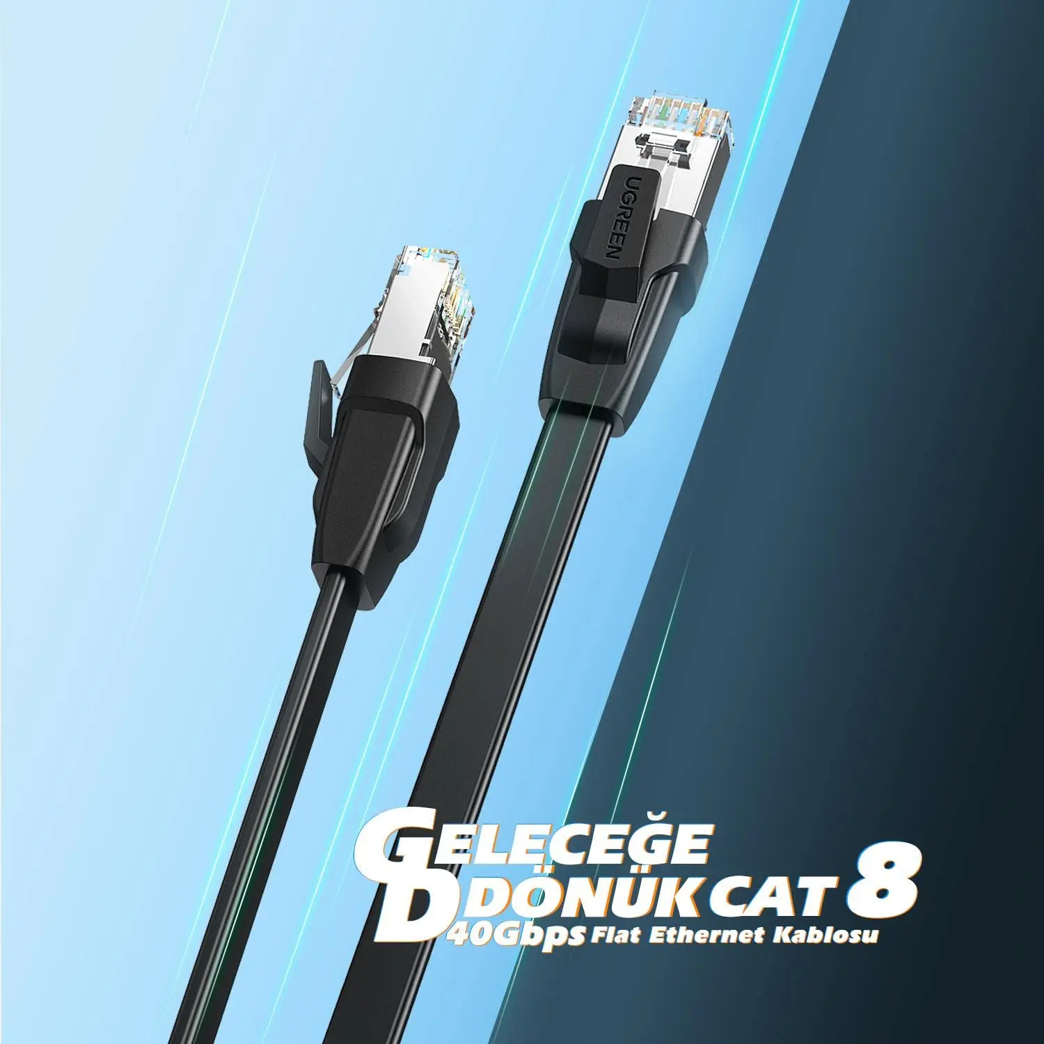 UGREEN Cat 8 이더넷 케이블 고속 40Gbps 2000Mhz Cat8 RJ45 네트워크 코드 평면 차폐 실내 LAN 케이블