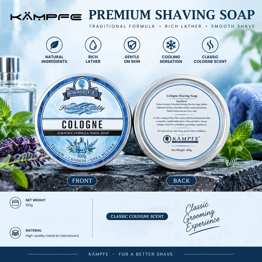 KAMPFE Men's Shaving Cream Sandalwood Cologne Mint Fragrance Rich Lather Smooth Glide Beard Care for Manual Safety Razor Shaver