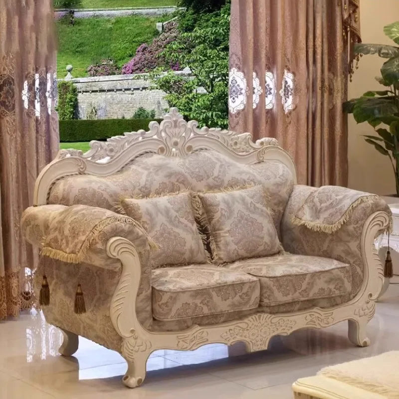 European fabric sofa concubine wood carving small apartment living room 123 combination American removable and washable solid
