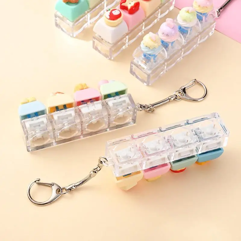 Cute Fidget Clicker Keychain Mini Push Button Stress Relief Toy Kawaii Bag Charm Portable EDC Keyring Gift for Kids Adults