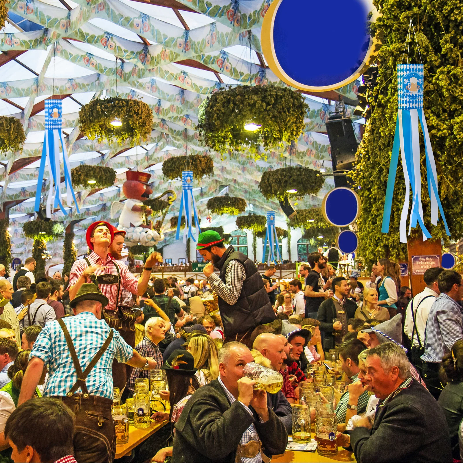 

2pcs Oktoberfest Windsock Outdoor Hanging Decoration Durable Fade Resistant Festival Party Supplies Wind Socks For School