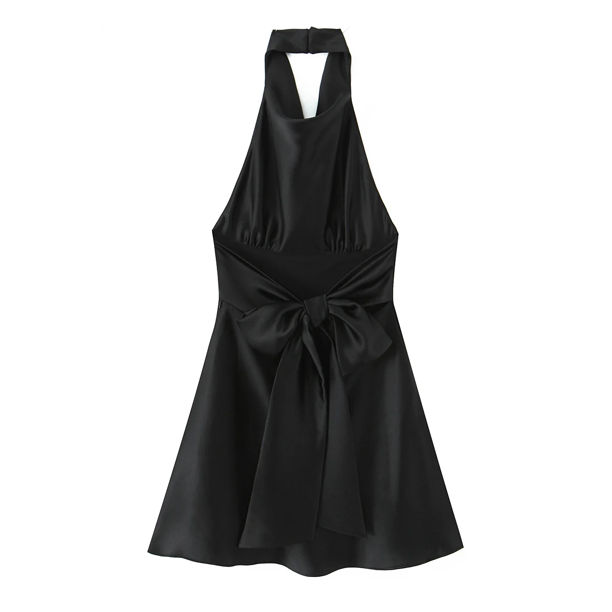 여름 블랙 새틴 홀터 백리스 드레스 여성용 보우 밴디지 슬림 미니 드레스